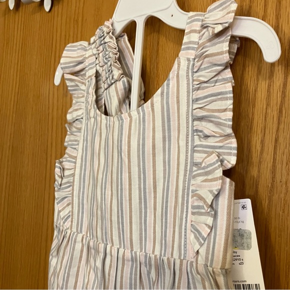 Striped Ruffled Summer Set- Tank top, Bubble shorts, and Headband. 100% Cotton - Picture 2 of 4